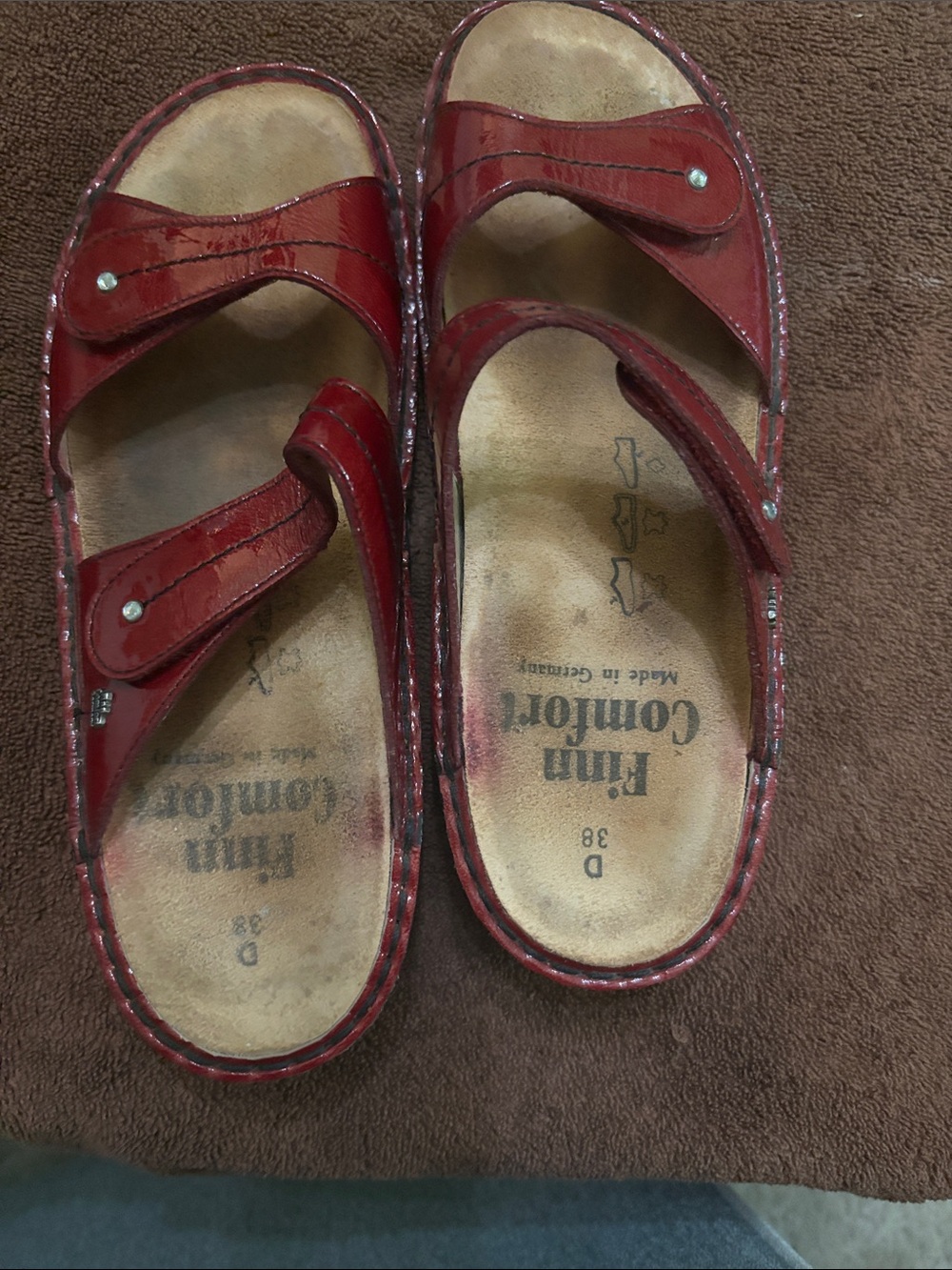 Finn Comfort Red Leather Dual-Strap Slip-On Sandals 38/7